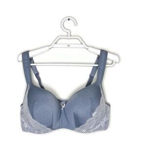 CACIQUE Women's Balconette Underwire Padded Bra Gray Lace Polka Dot Sz 38D‎